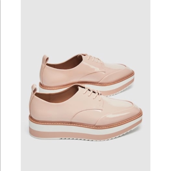 Zara Striped Platform Pink Lace Up Derby Shoes